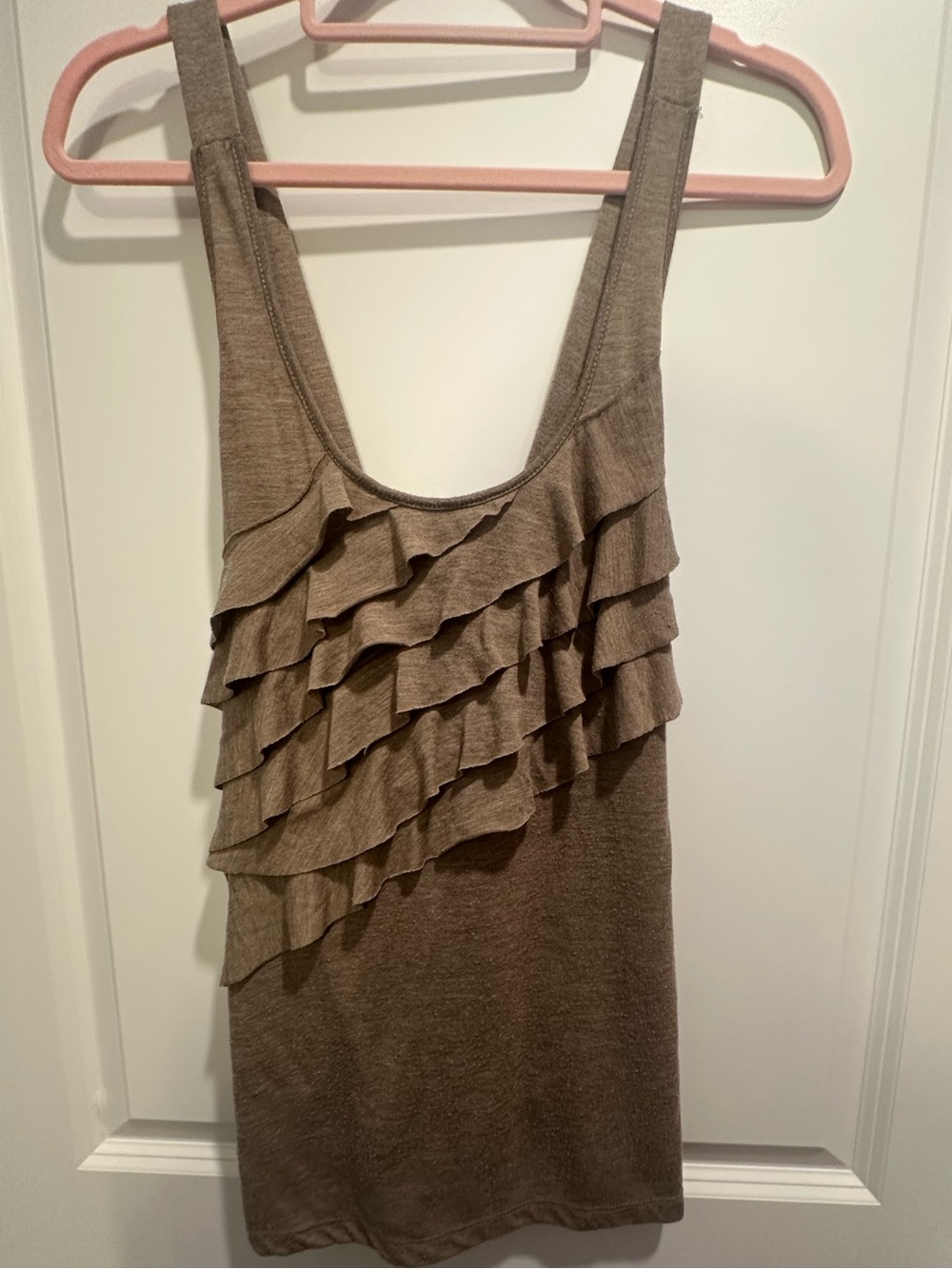 Maurices Taupe Crisscross Back Ruffle Tank Top XL
